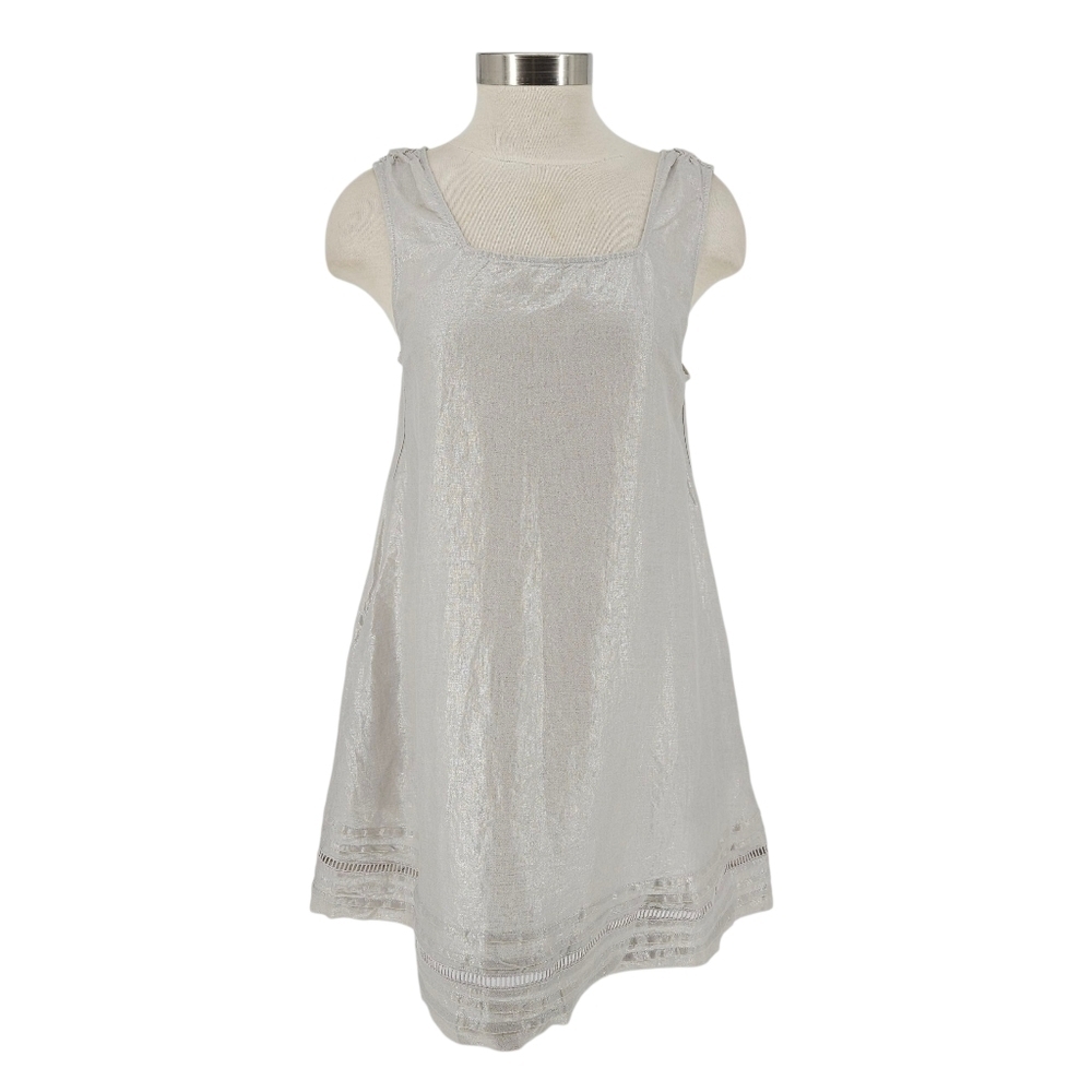 C&C Fit Flare Tank Dress Linen Metallic Sleeveless Square Neck Shimmer Medium